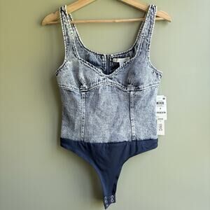 CULPOS x INC Denim Sleeveless Bodysuit Acid Wash Size 4 Y2K Festival Retro 90s